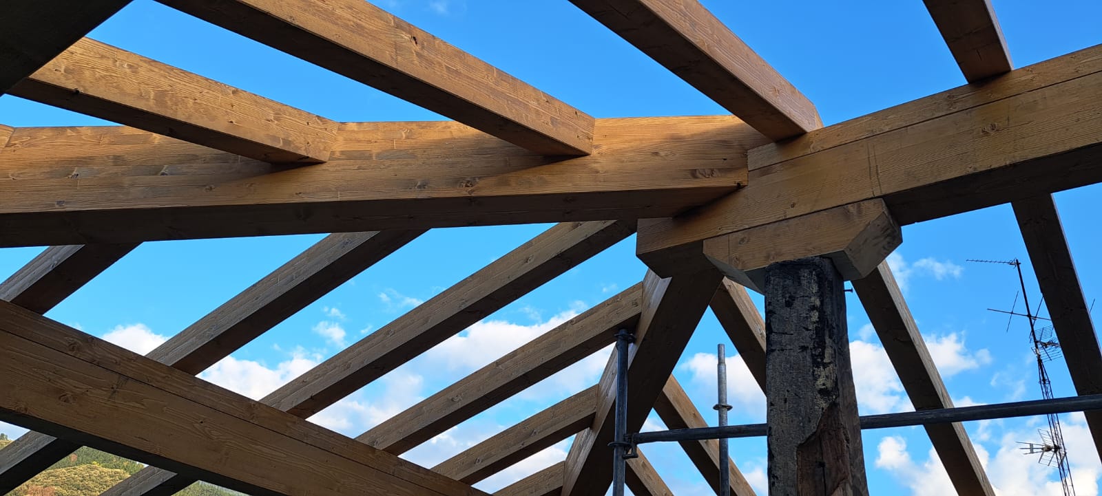 Construcción completa de la estructura de madera de una cubierta de 300,50 m2 de superficie.